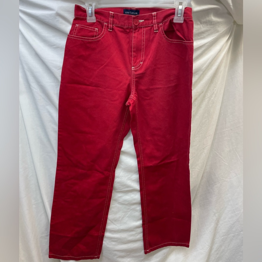 Ann Taylor petite Red Straight 100% cotton Jeans ladies sz 4p